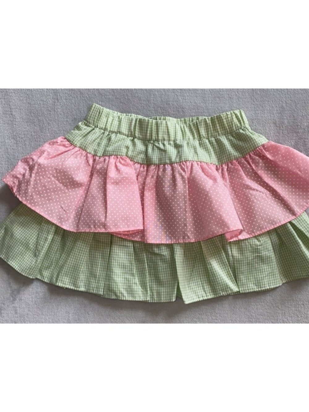 Castles & Crowns girls 3T NWOT tiered ruffle skirt pink polka dot green gingham